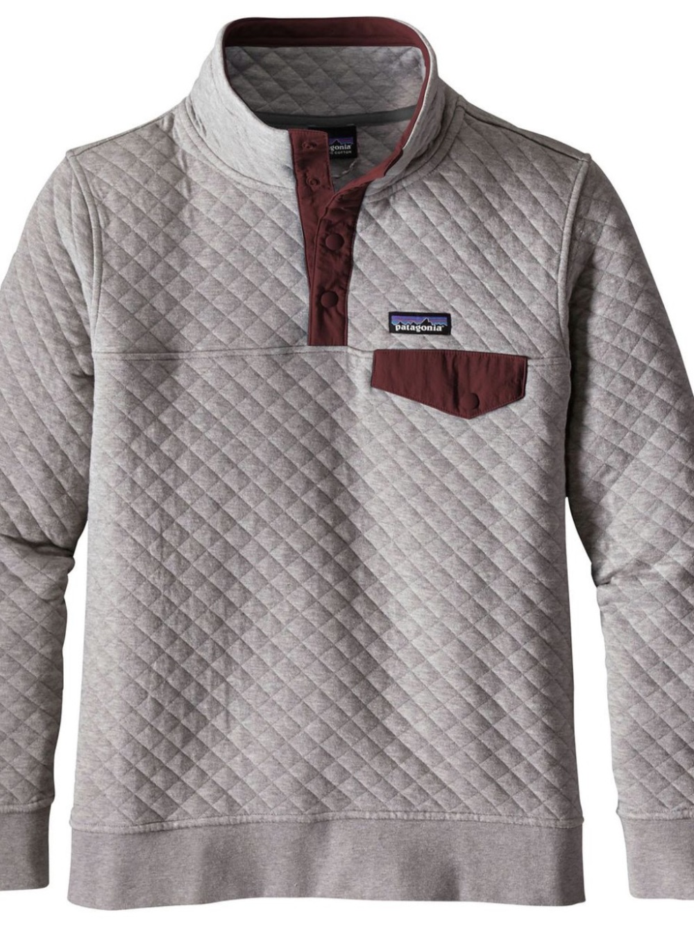 Patagonia Organic Cotton Quilt Snap T Pullover Sweatshirt Grey Diamond Quilted